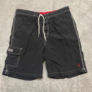 Vintage Polo Ralph Lauren Shorts Men L Black Lined Boardshort Swim Trunks